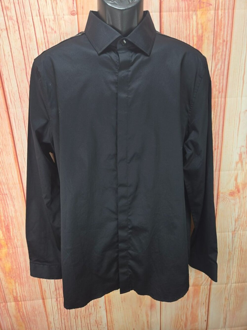 Karl Lagerfeld Paris Mens Long Sleeve Studded Black Shirt Large
